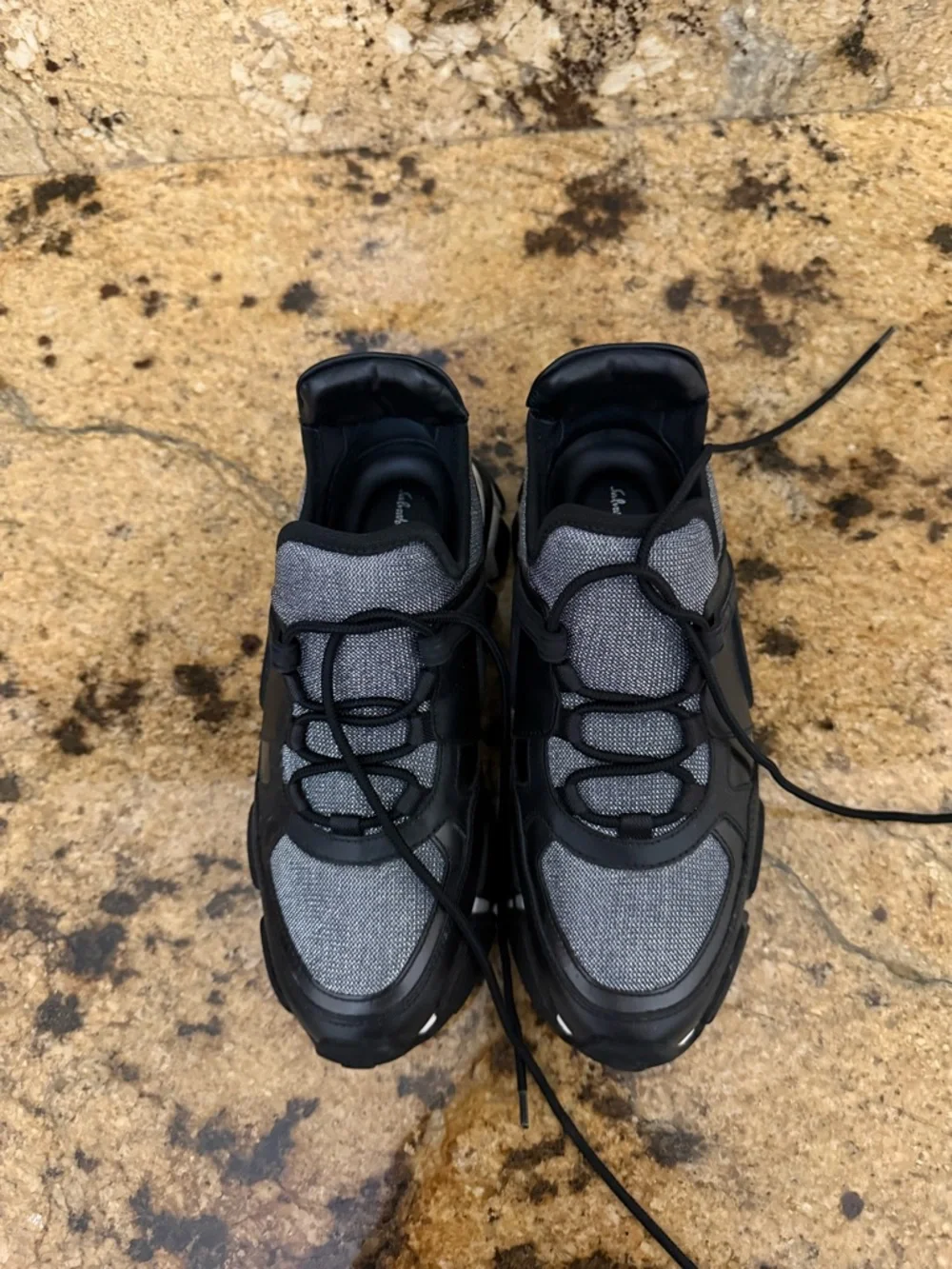 Cimbra Nero Calf Salvatore Ferragamo Black and Gray Women's Lace-Up Sneakers - Picture 1 of 3